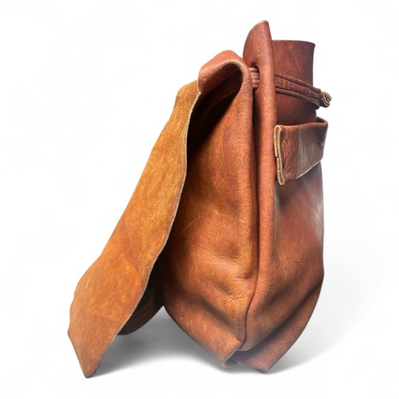 Vintage Leather Backpack Slouch Fold-Over Flap, Mailbag , Rustic Brown - Picture 6 of 11